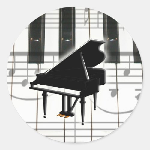 Grand Piano Keyboard  Notes Classic Round Sticker