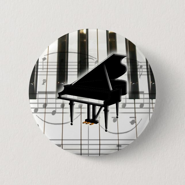 Grand Piano Keyboard & Notes Pinback Button (Front)