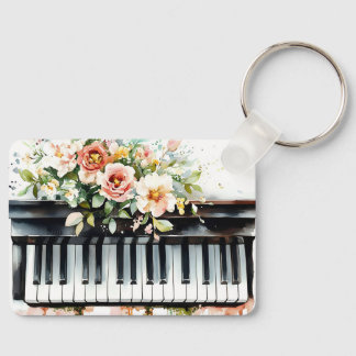 Grand Piano Keys and Flowers Keychain