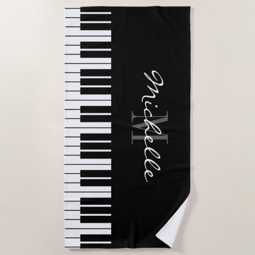 Grand piano keys custom monogram beach towel