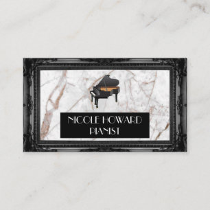 Grand Piano Marble and Classic Black Frame Business Card