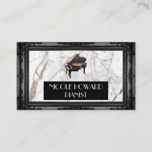 Grand Piano  Marble and Classic Black Frame Business Card