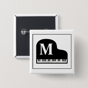 Grand Piano Monogram Pianist  Black and White  Button
