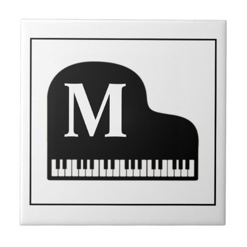 Grand Piano Monogram Pianist  Black and White  Ceramic Tile