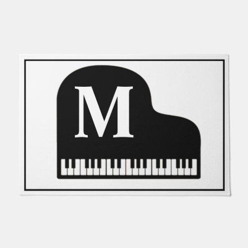 Grand Piano Monogram Pianist  Black and White  Doormat