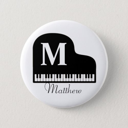 Grand Piano Monogram Pianist Personalize Button