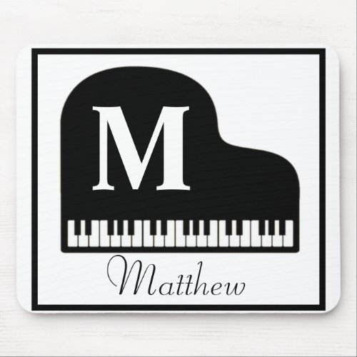 Grand Piano Monogram Pianist Personalize  Mouse Pad