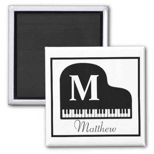 Grand Piano Monogram Pianist Personalize Square St Magnet