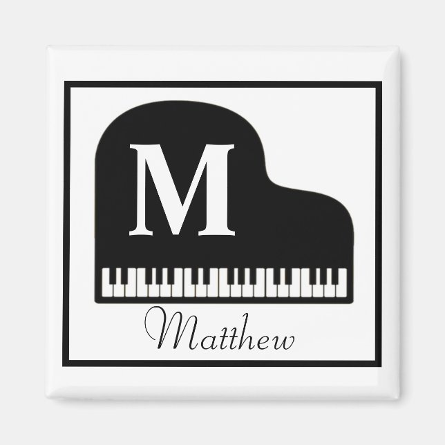 Grand Piano Monogram Pianist Personalize Square St Magnet (Front)
