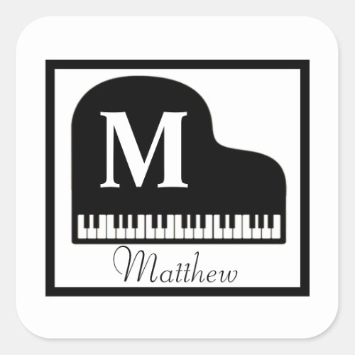 Grand Piano Monogram Pianist Personalize Square Sticker