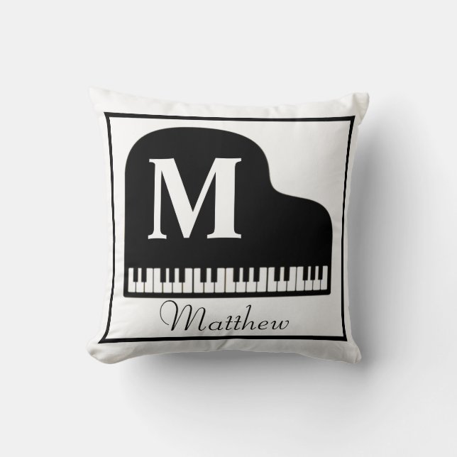 Grand Piano Monogram Pianist Personalize Square Throw Pillow (Front)