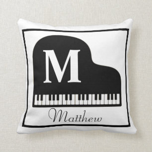 Grand Piano Monogram Pianist Personalize Square Throw Pillow