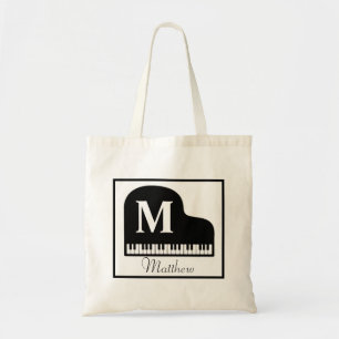 Grand Piano Monogram Pianist Personalize Tote Bag