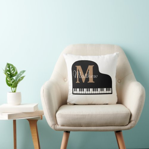  Grand Piano Monogram with name Pianist   Throw Pillow