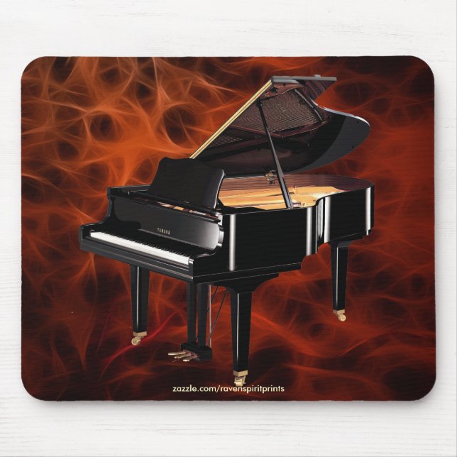 Grand Piano Music-lover's Red Fractal Design Mouse Pad (Front)