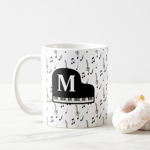 Grand Piano Music Note Monogram Pianist   Coffee Mug