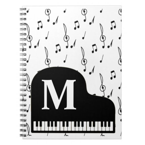 Grand Piano Music Note Monogram Pianist  Notebook