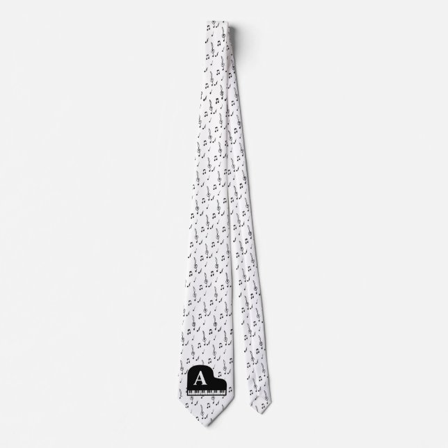 Grand Piano Music Notes Monogram Pianist  Neck Tie (Front)