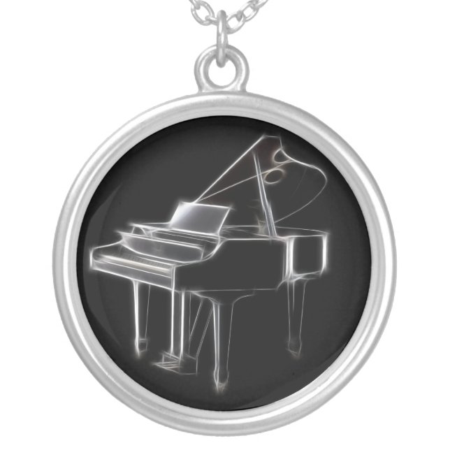 Grand Piano Musical Classical Instrument Silver Plated Necklace (Front)