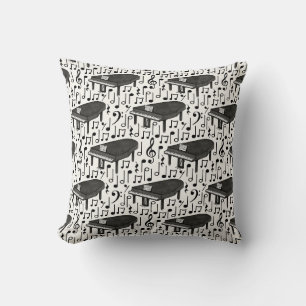 Grand Piano Musical Notes Pattern Pianist Musician Throw Pillow