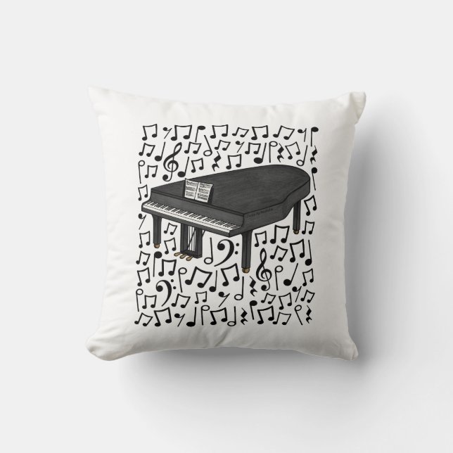 Grand Piano Musical Notes, Pianist Music Teacher Throw Pillow (Front)