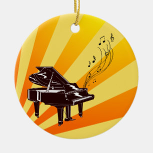 Grand Piano Notes Yellow and Gold Ceramic Ornament
