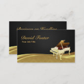 Grand Piano Pianist Elegant Black Gold Damask Business Card (Front/Back)