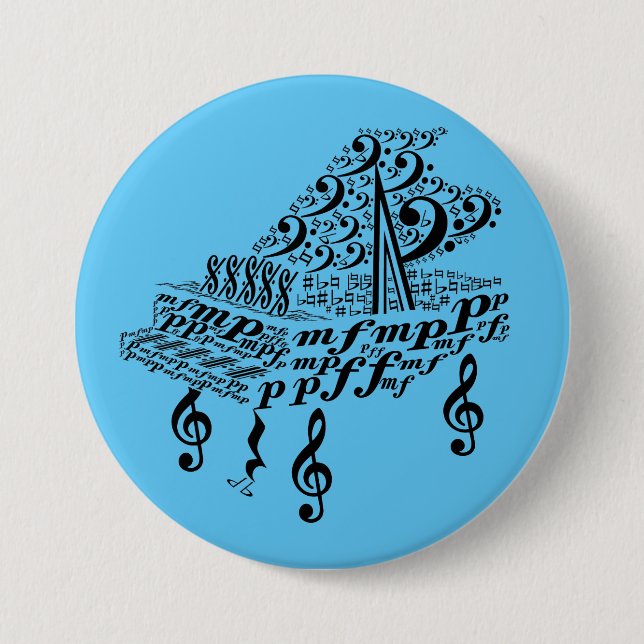 Grand piano, piano, music symbols,  button (Front)