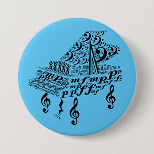 Grand piano, piano, music symbols, button