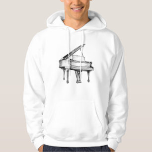 Grand Piano Sketch Black & White Drawing Hoodie