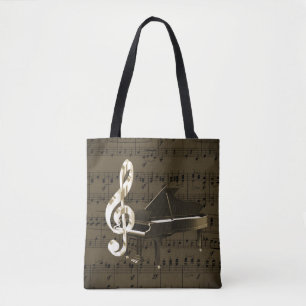 Grand Piano Treble Clef Bronze Sheet Music Tote Bag