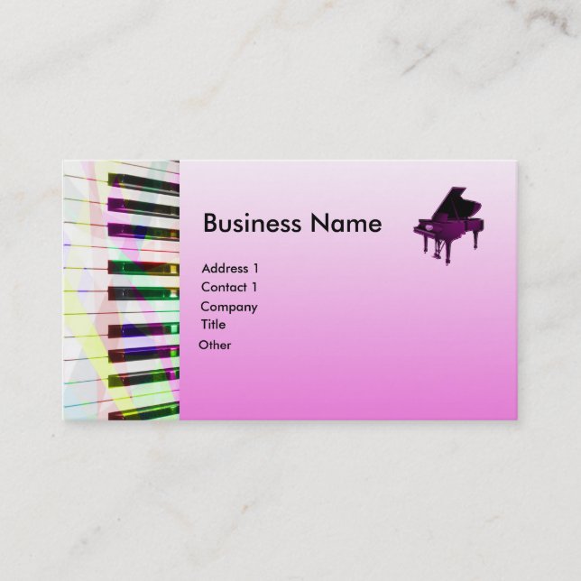 Grand Piano With Keyboard in Pink Business Card (Front)