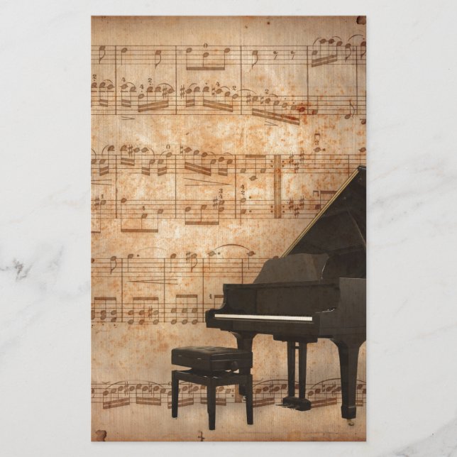 Grand Piano with Music Notes Stationery (Front)
