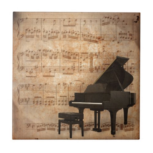 Grand Piano with Music Notes Tile