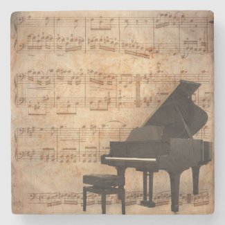 Grand Piano with Sheet Music Stone Coaster