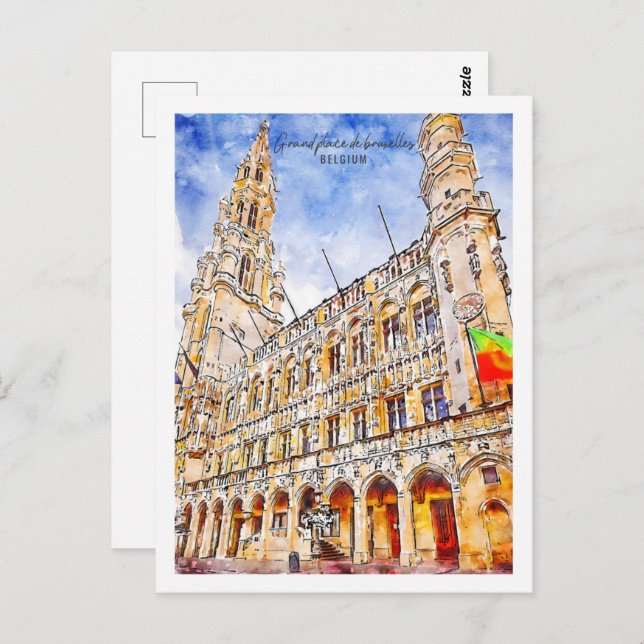 Grand place de bruxelles Travel Place Watercolor Postcard (Front/Back)