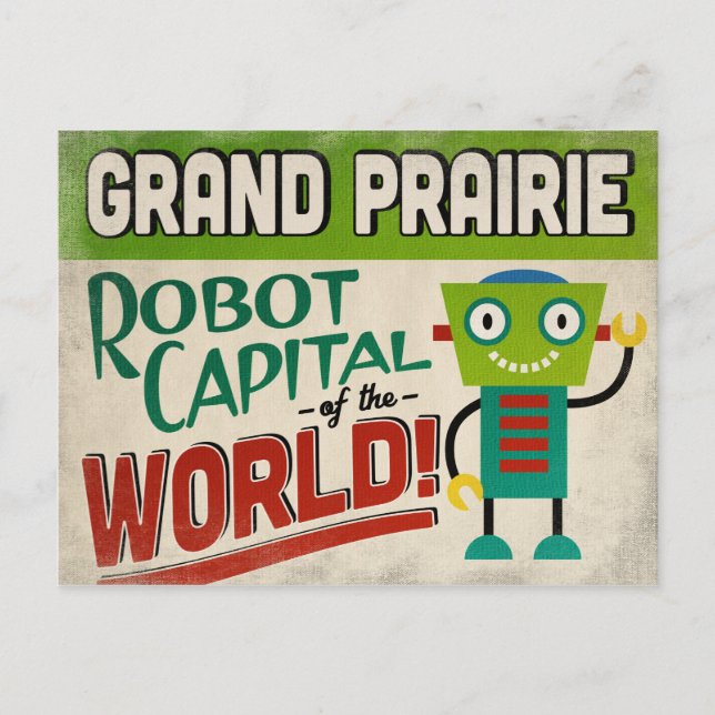 Grand Prairie Texas Robot - Funny Vintage Postcard (Front)