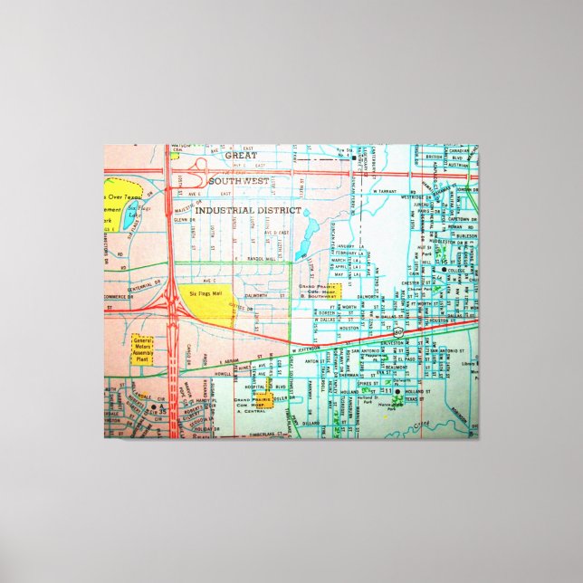 GRAND PRAIRIE, TX Vintage Map Canvas Print (Front)