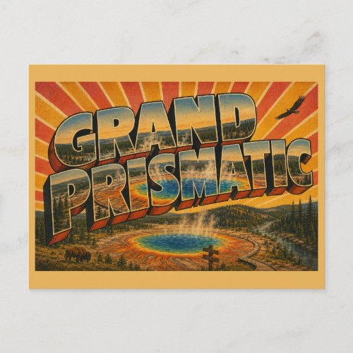 Grand Prismatic Spring WY Hot Spring Forest Art Postcard
