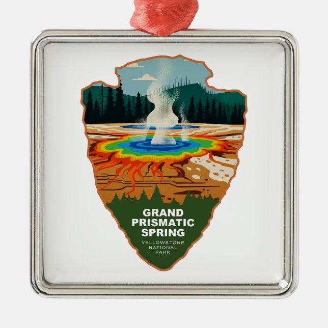 Grand Prismatic Spring Yellowstone Arrowhead Metal Ornament (Front)