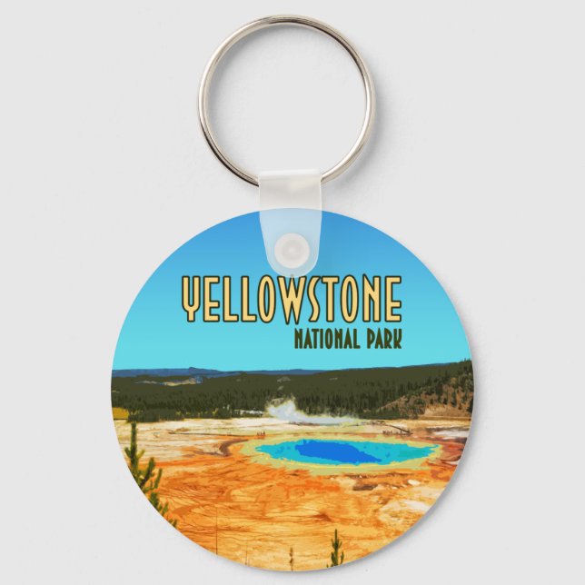 Grand Prismatic Yellowstone National Park Vintage Keychain (Front)