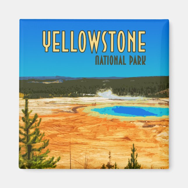 Grand Prismatic Yellowstone National Park Vintage Magnet (Front)