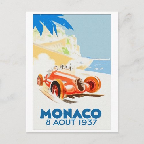 Grand Prix Monaco 1937 aquarelle Postcard