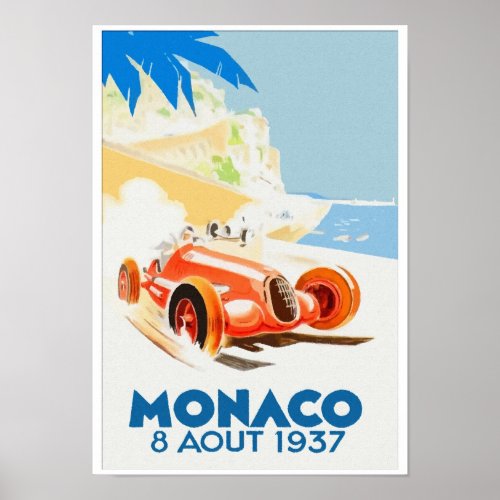 Grand Prix Monaco 1937 aquarelle Poster