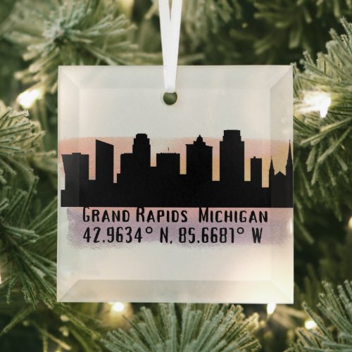 Grand Rapids MI City Skyline Glass Ornament