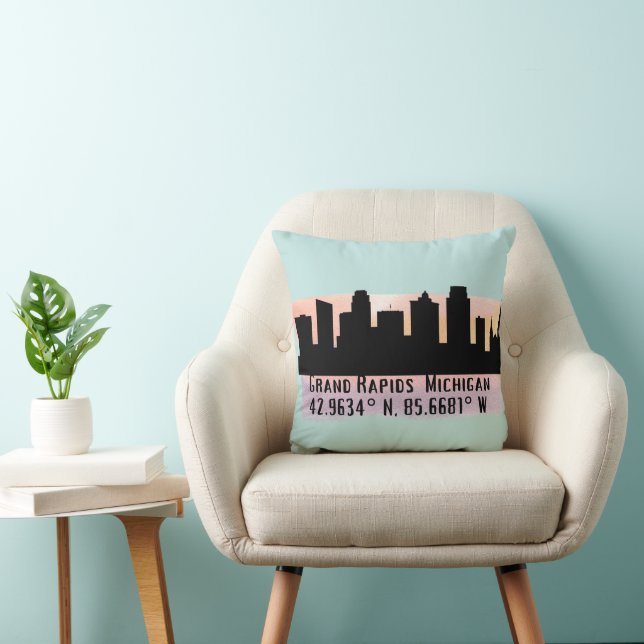 Grand Rapids MI City Skyline  Throw Pillow (Chair)