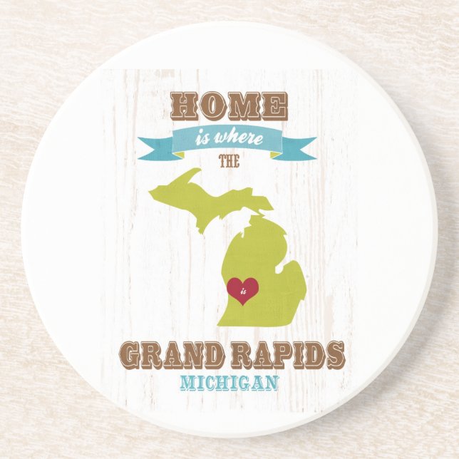 grand rapids, michigan Map – Home Is Where Drink Coaster (Front)