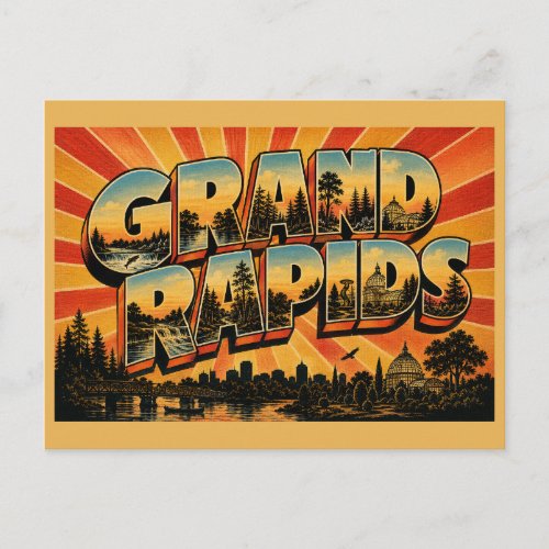 Grand Rapids Michigan River Old Growth Garden Art Postcard