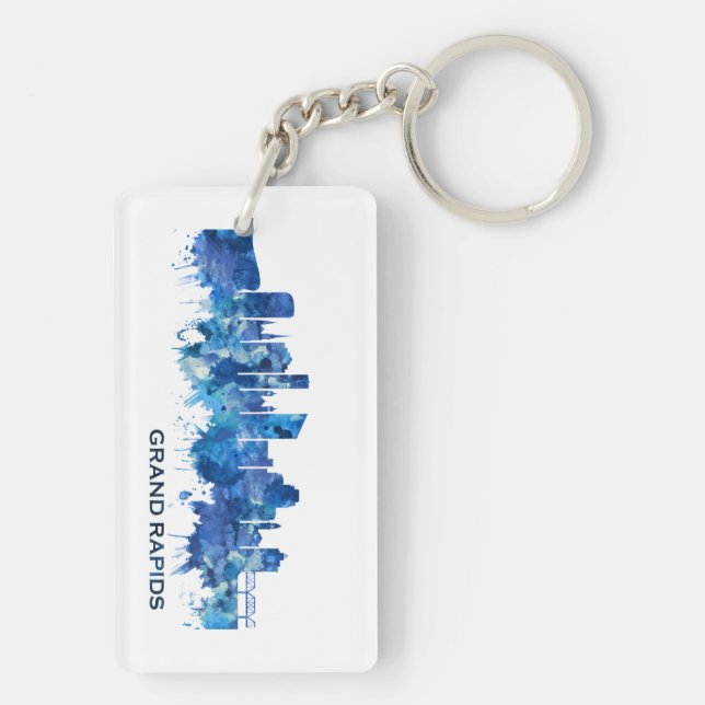 Grand Rapids Michigan Skyline Blue Keychain (Back)