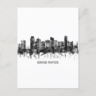 Grand Rapids Michigan Skyline BW Holiday Postcard